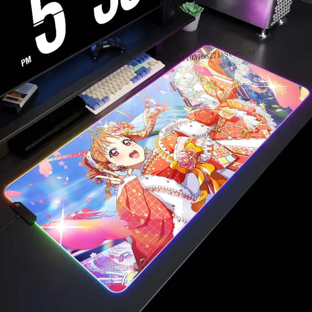 

Love Live Sunshine Takami Chika Mousepad XXL RGB Gaming Mouse Pads HD Black Gamer Accessories Large LED