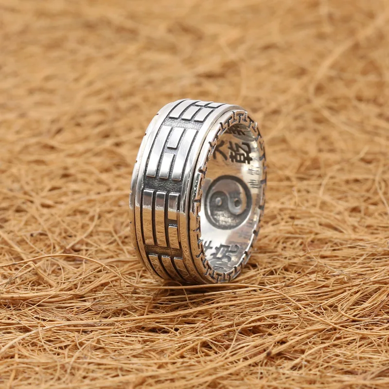 

Taoism S925 sterling silver jewelry handmade retro thai silver stylish ring men's tai chi bagua ring