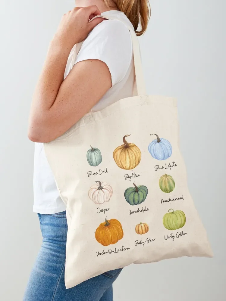 Watercolor Pumpkin Names Fall Aesthetic Design Tote Bag Customizable tote bag university shopper bag