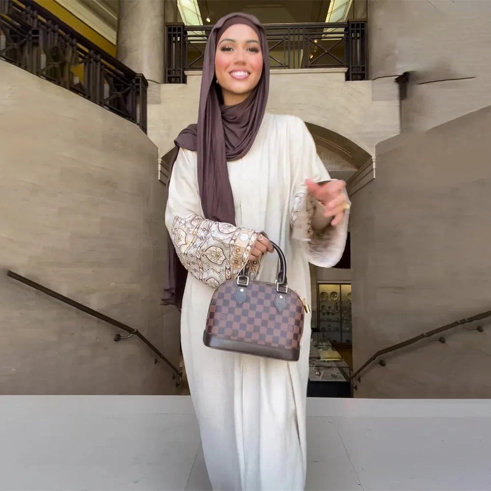 Moslim Abaya Jurk Voor Vrouwen 2024 Nieuwe Lente Print Bloem Boho Bubble Mouwen Losse Hennep Lange Rok Voor Vrouwen Ramadan