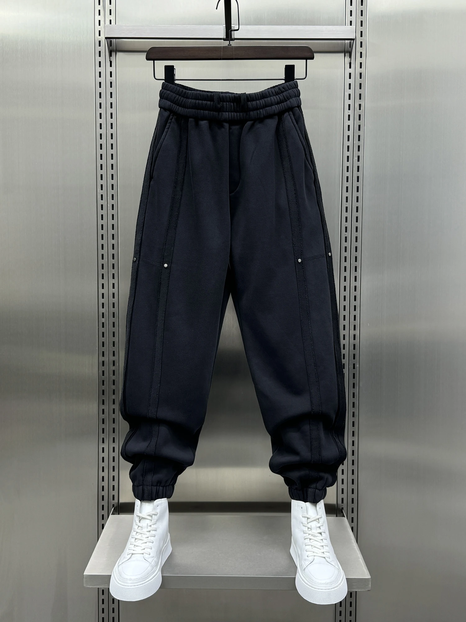 

Trendy Men's Harlan Pants Fce Lined Patchwork Casual Trousers Elastic Waist Bla Slimming Sweatpants Autumn Winter Wear