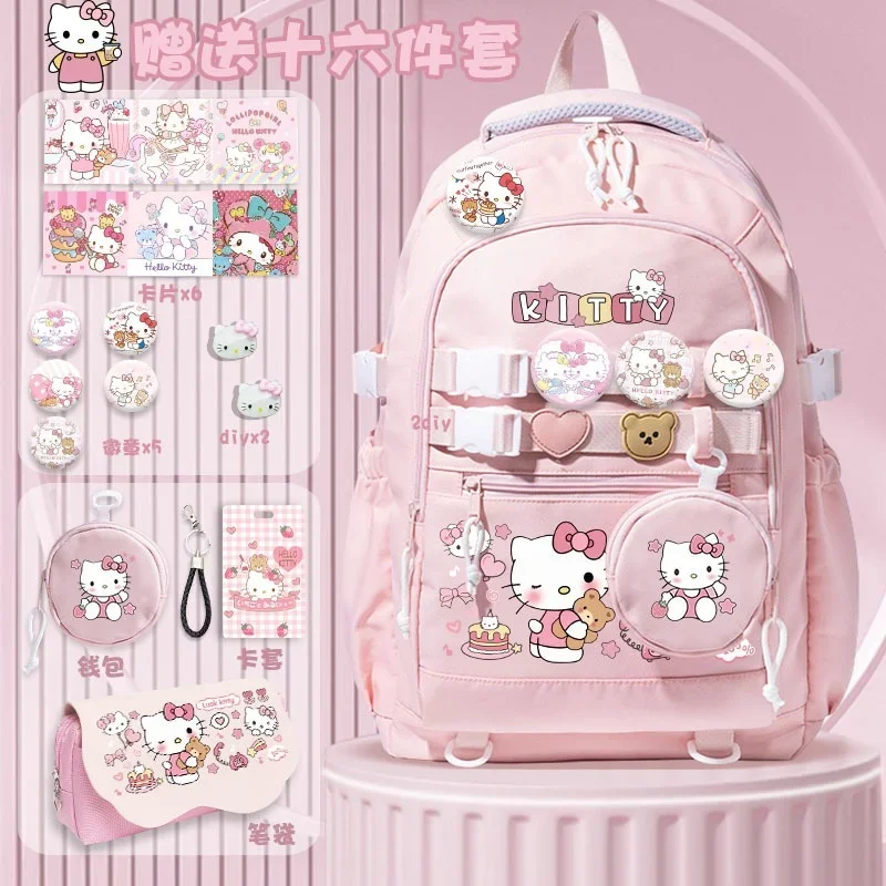 Sanrio New Hello Kitty Student Schoolbag Cute Cartoon Large Capacity Lightweight Shoulder Pad Men's and Women's College Backpack