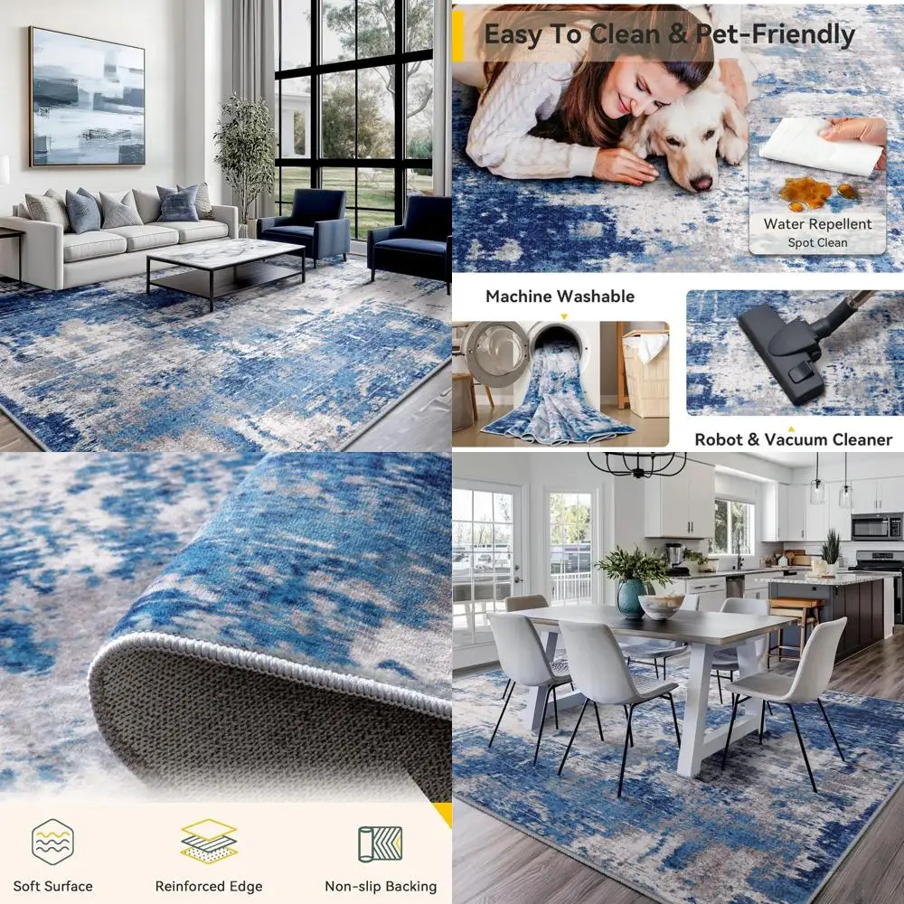 

Моющиеся коврики 8x10 дюймов, нескользящие современные абстрактные мягкие коврики для гостиной, прихожей, спальни, детской, с принтом, синий, серый, темно-синий