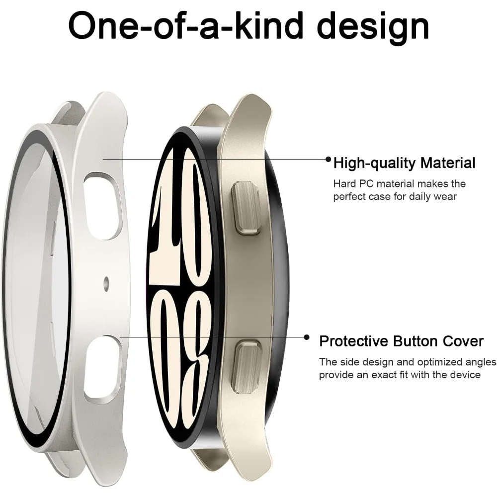 Custodia protettiva per schermo per Samsung Galaxy Watch 7 6 5 4 40mm 44mm Custodia rigida opaca per PC + Paraurti protettivo completo in vetro temperato