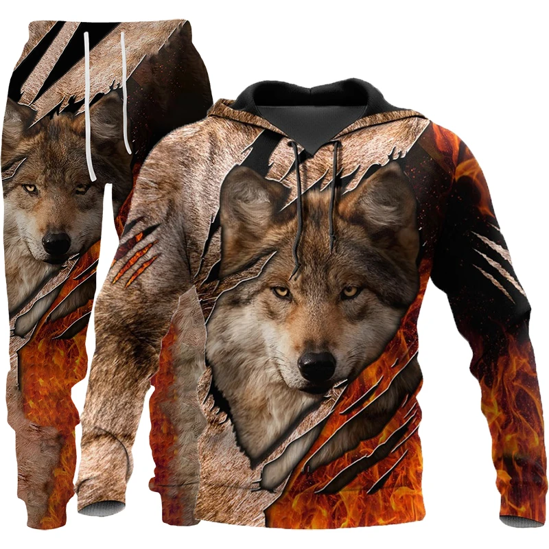 The Wolf 3D Printed Man Woman Tracksuit Set Fashion Casual Hoodie+Pants 2 Piece Sets Trend Streetwear Kids Clothing