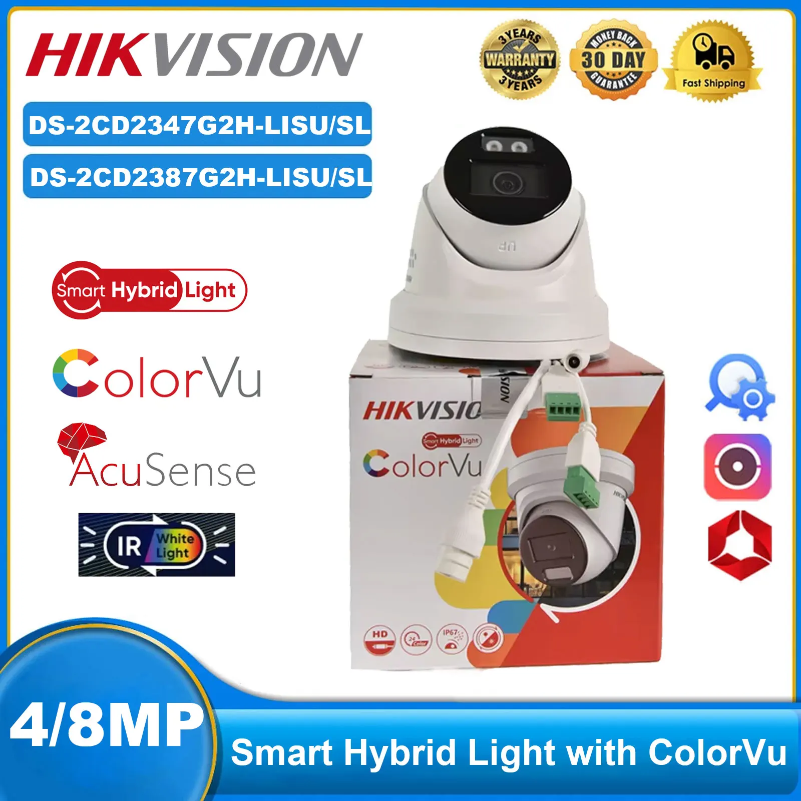 

Hikvision 8MP IP Camera DS-2CD2387G2H-LISU/SL DS-4MP 2CD2347G2H-LISU/SL Smart Hybrid Light Strobe Light& Audio Alarm 2-Way Audio