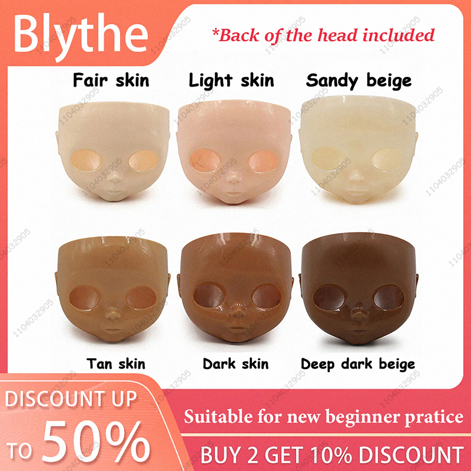 

Blyth Doll Azone Glossy Face Plate With Back Head No Scalp Fair Light Tan Dark Skin No Makeup Practice For New Beginner DIY