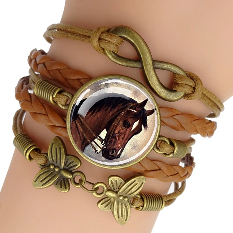 Horse Head Pattern Multi-layer Woven Leather Bracelet Men Wrap Bracelet Horse-riding Lovers Gift