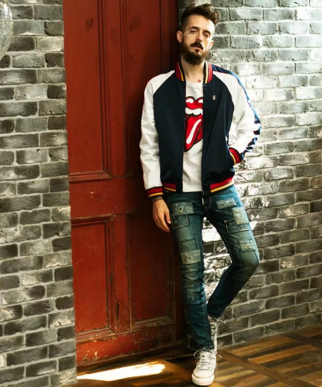 

High-End Japanese Glamb Baseball Jaet Double-Sided Wear Printed Loose oulder Youthful ular Long Sve Outerwear