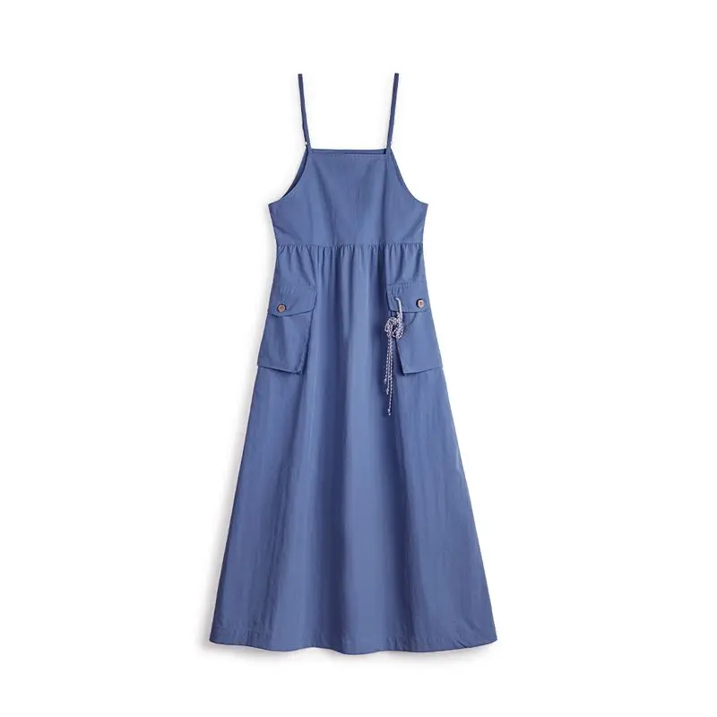 Women's Sleeveless Utility Maxi Dress with Pockets - Blue