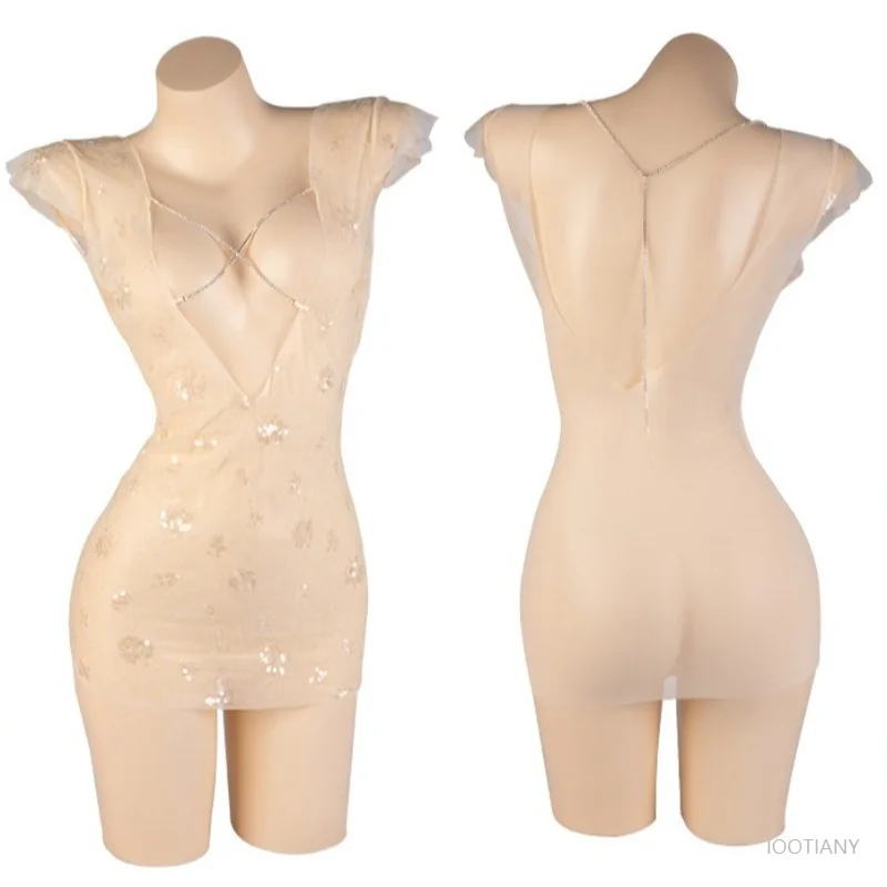 

Sexy Mesh See Through Mini Dress Women Shiny Party Club Nightdress Hollow Backless Role Play Outfits Girls Underwear Lingerie