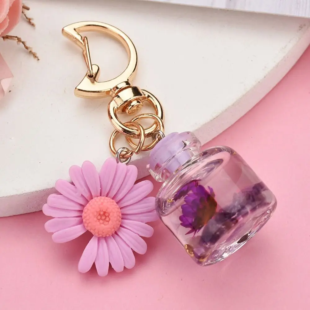 Clear Printing Simulated Perfume Bottle Moon Buckle Chrysanthemum Keychain Wish Bottle Resin Alloy 8 Colors Hanging Pendant