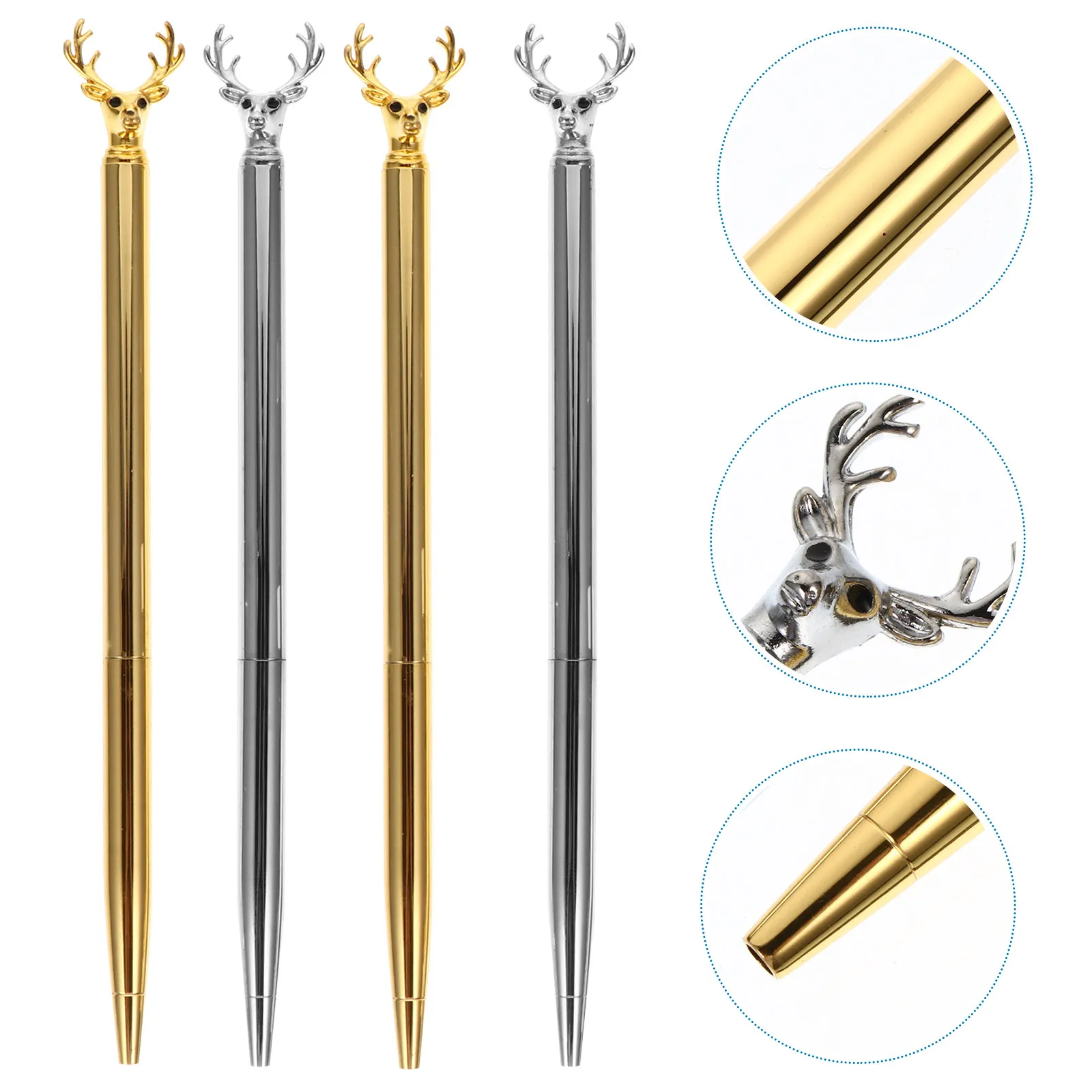 

Набор из 4 креативных ручек в форме лося, металлические ручки для письма с плавным потоком чернил, забавные подарки для студентов, канцелярские товары для класса и офиса