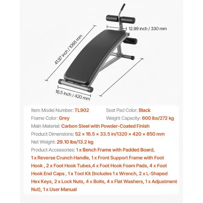 Adjustable Decline Abdominal Board 50x15 Inch For Home Gym Strength Training Full Body Workouts, Reverse Crunch Handle 6 Height Settings 600 Lbs Capacity Heavy Duty Metal Frame Fitness Equipment view 2