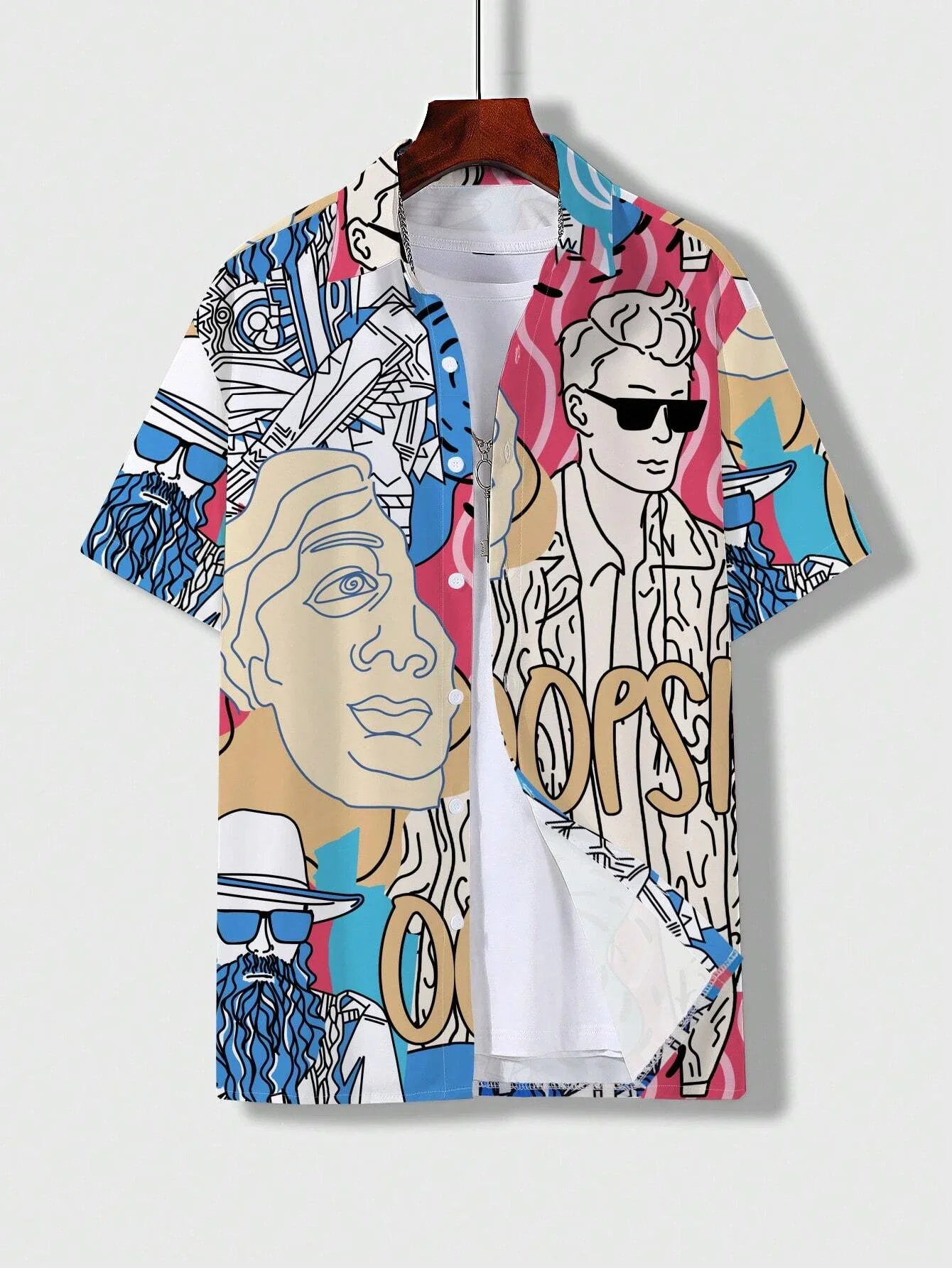 Camisa estampada con patrón divertido para hombres y mujeres, camisas de manga corta, Tops de manga corta con botones a la moda