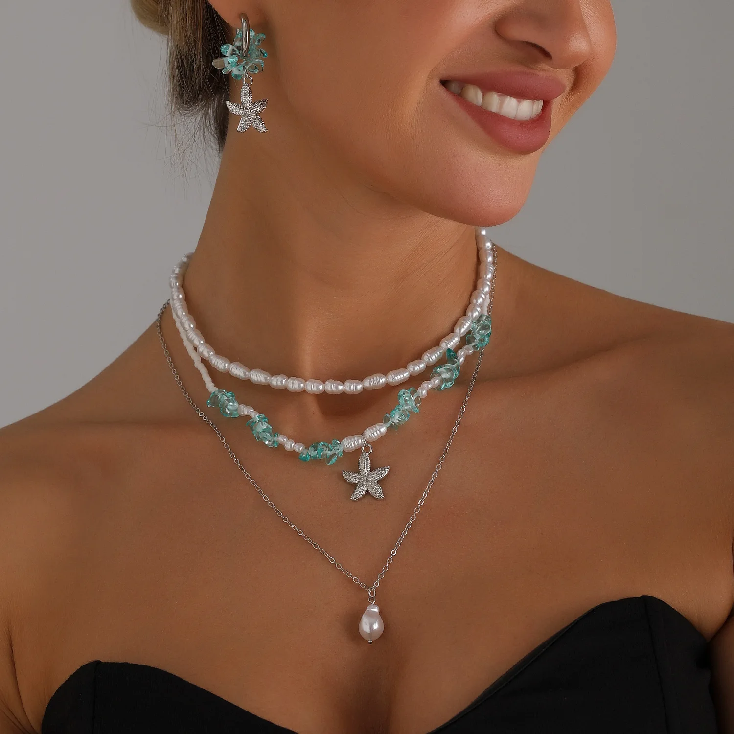 

Cross-Border Crystal Starfi Imitation Pearl Nelace Gentle Personali Creative Sweet Summer Faion Jewelry for Women