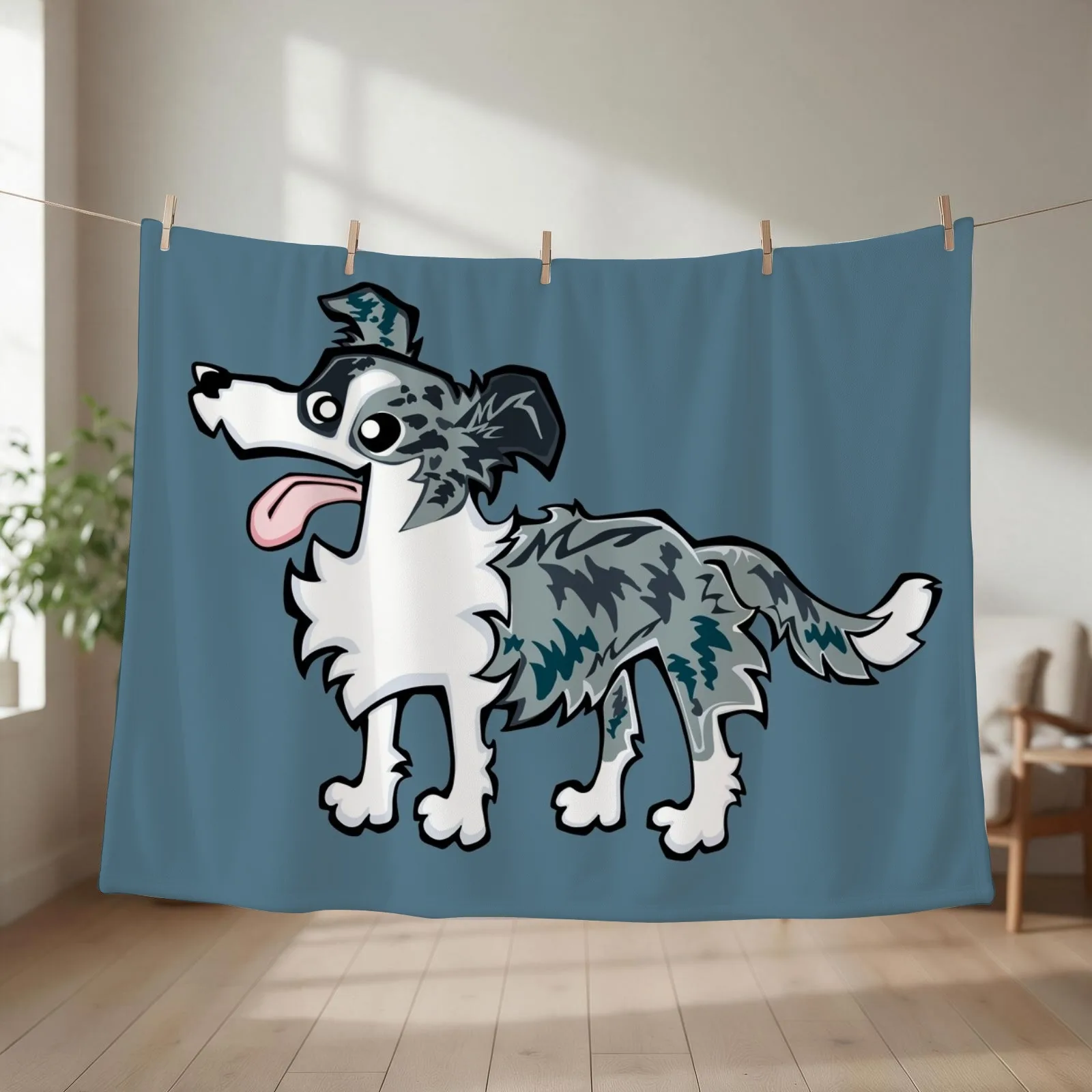 Border Collie - Blue Merle (Full Body) BLUE BG Throw Blanket Luxury Vintage valentine gift ideas Cute Blankets