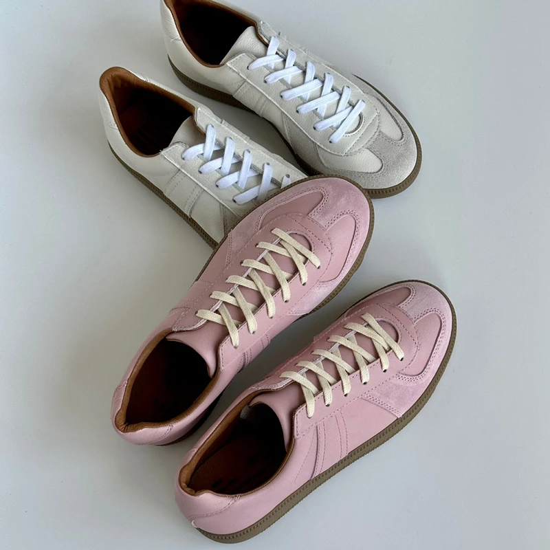 Dave&Di French Fashion Blogger Retro German Training Shoes Leather Breathable Sneakers Comfortable Women 34-40