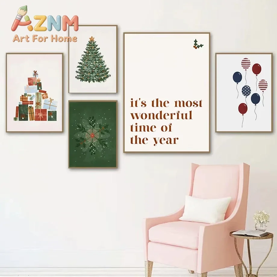 New Year Christmas Firework Christmas Tree The Most Important Day Fashion Wall Art Canvas Painting Nordic Poster Room Decor