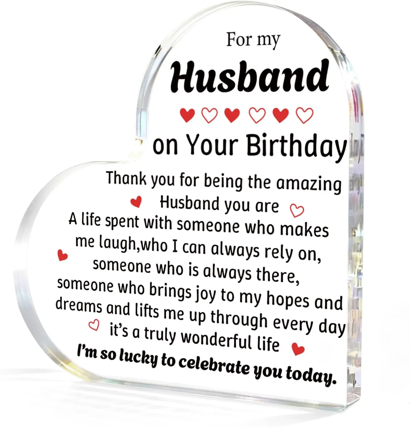 For My Husband On Your Birthday Heart Acrylic Plaque, Sweet Heart Sentimental Husband Birthday Desk Keepsake Gift