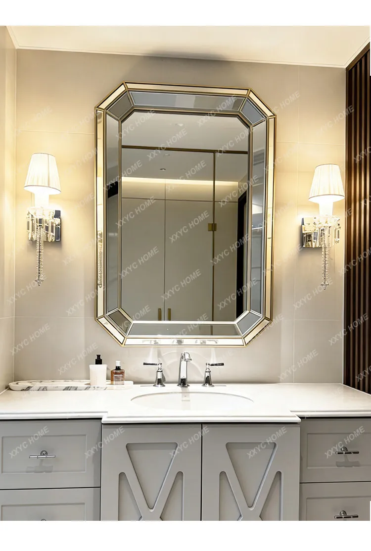 AA square three-dimensional bathroom mirror French bathroom mirror Wall-mounted bathroom mirror with lamp