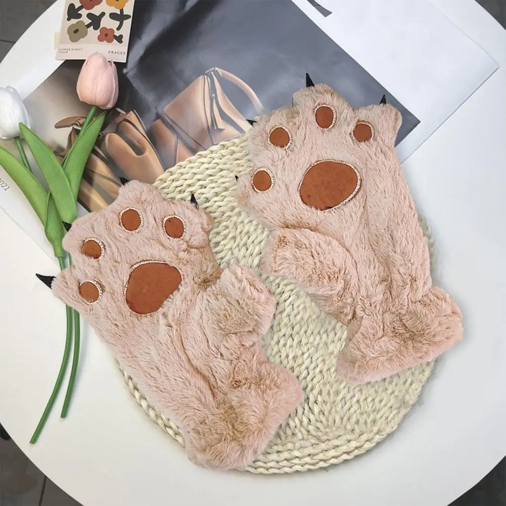 Wear-resistant Gloves Women Gloves Winter Embroidery Bear Paw Pattern Mittens Cozy Plush Gloves for Women Girls Cute Cartoon