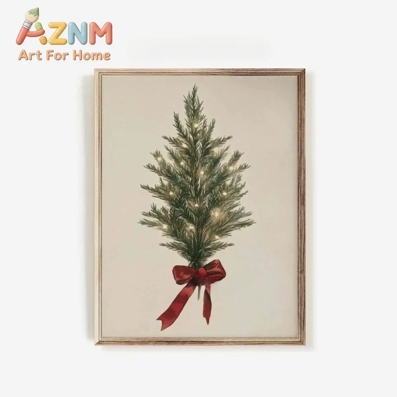 Vintage Christmas Tree Print, Prints Christmas Wall Art, Winter Moody Botanical Print Canvas Painting, Holiday Wall Decor, Ev