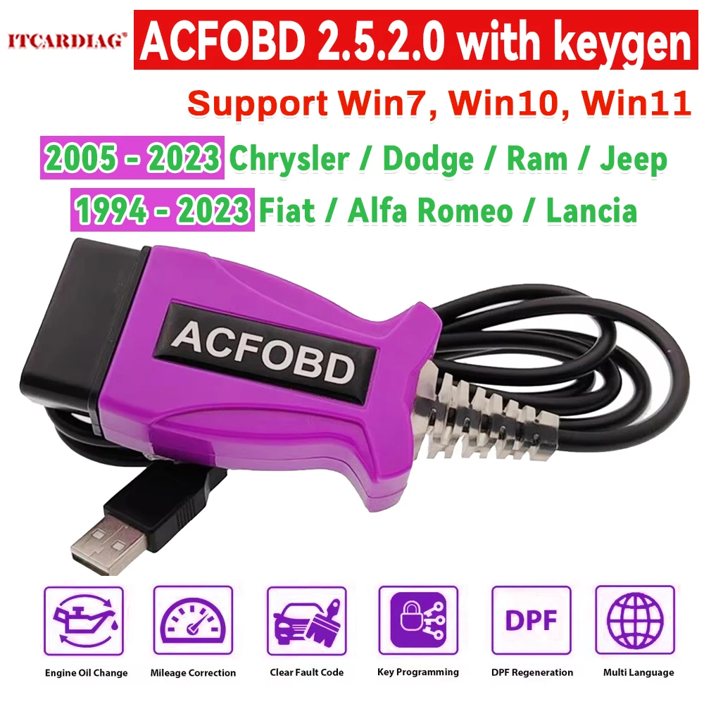 

2025 ITCARDIAG ACFOBD OBD Scanner OBD2 Diagnostic Tool for Fiat/Alfa/Romeo/Lancia/Chrysler/Dodge/Jeep Support ABS AIRBAG Cluster