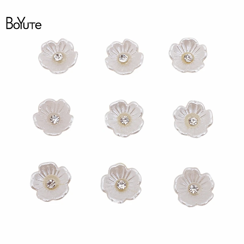 

BoYuTe (500 Pieces/Lot) 11MM Imitation Shell Resin Flower Inlaid with Rhinestone Materials Handmade DIY Jewelry Accessories