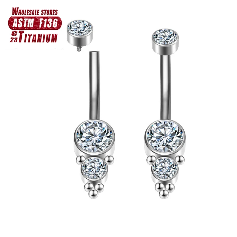 F136 Titanium Navel Piercing Helix Spiral Ball Clicker Zircon Belly Button Rings Diaphragm Body Jewelry Hinged Segment for Women