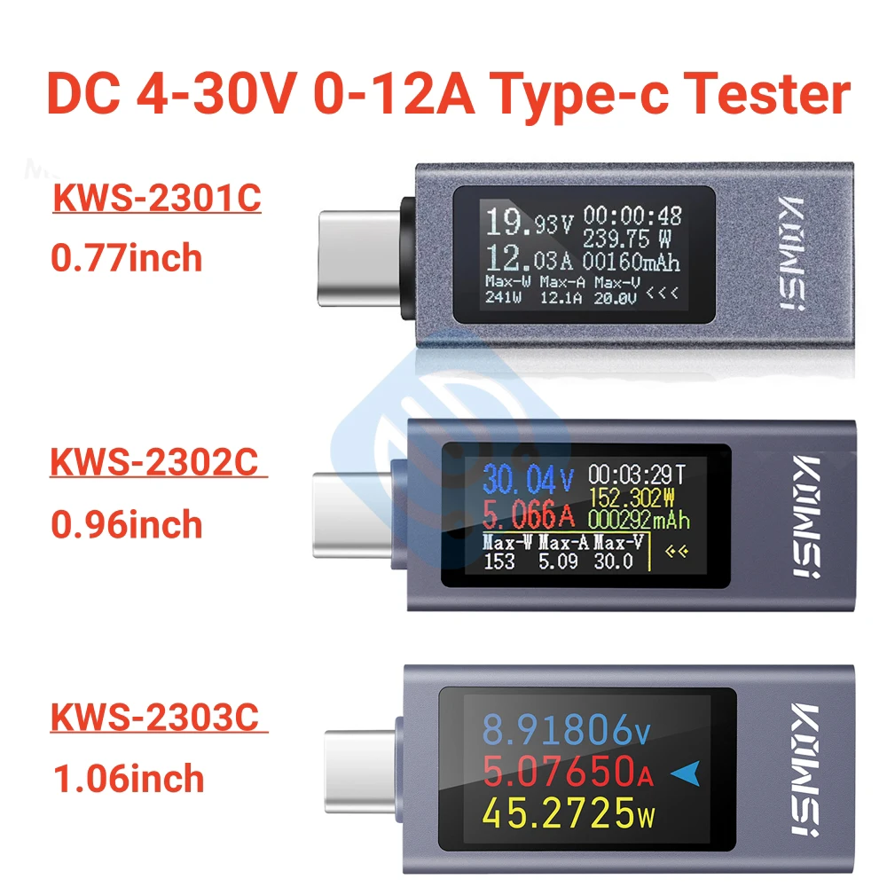 Type-c Multi-function Digital Display DC Voltage Ammeter Power Meter Cell Phone Charging Tester DC 4-30V KWS-2301C KWS-2303C