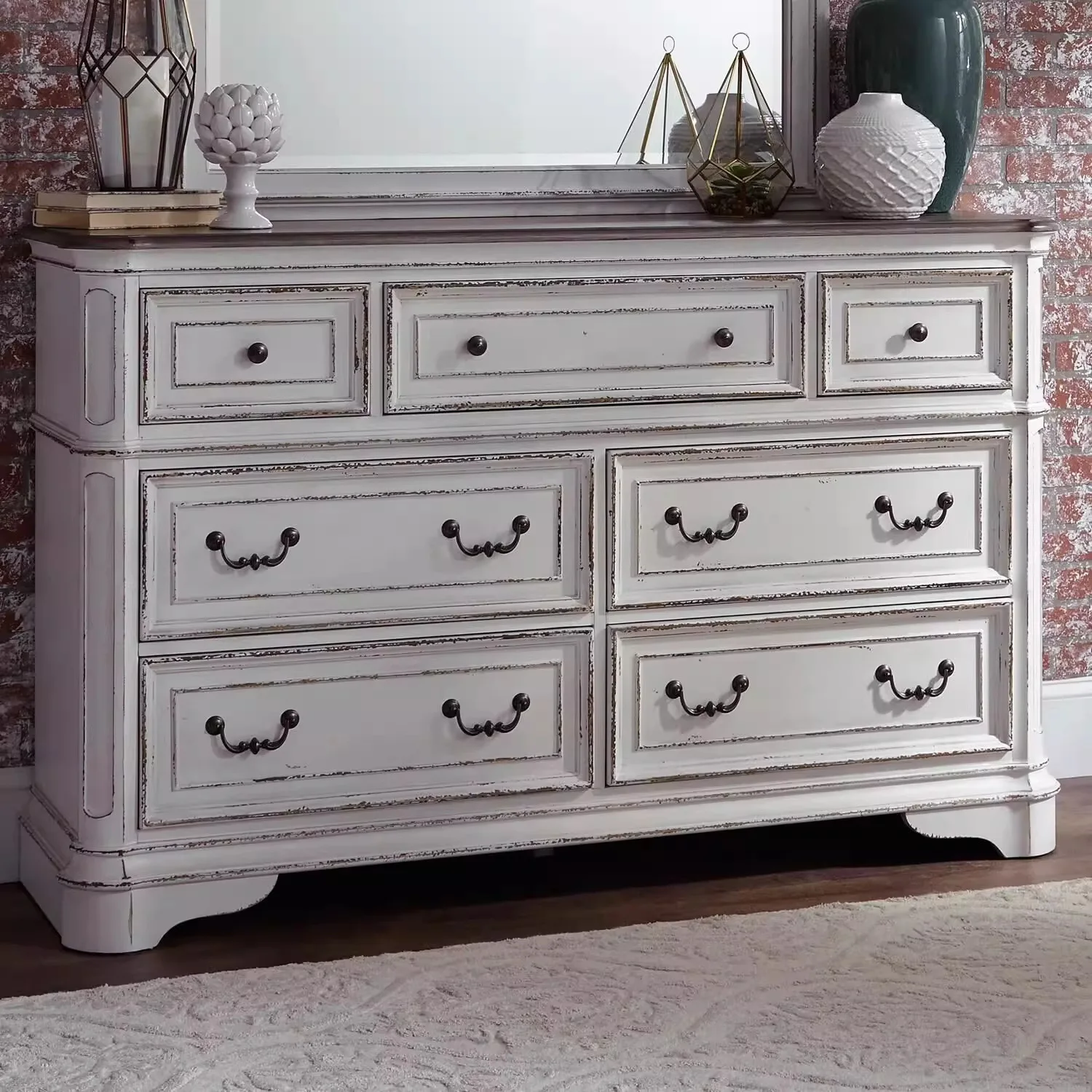 

American retro old bedroom solid wood chest dresser bedside locker French living room porch storage side cabinet
