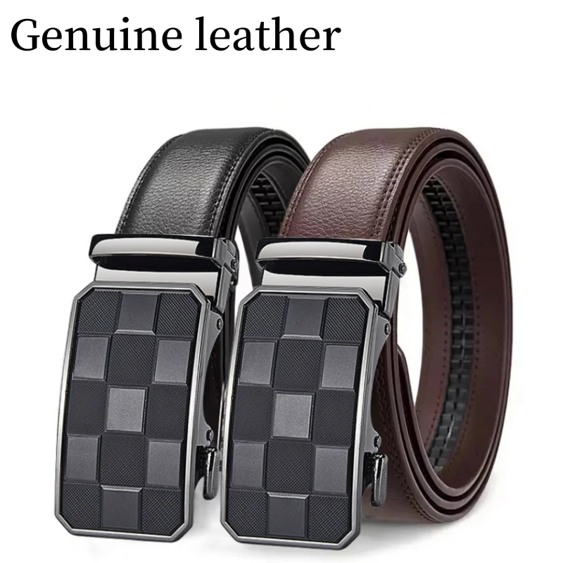 Herren-Automatikgürtel aus echtem Leder, verstellbarer Schnallengürtel, schwarz/brauner Gürtel im Gear-Stil, hochwertiger Business-Casual-Herrengürtel – Detail 3