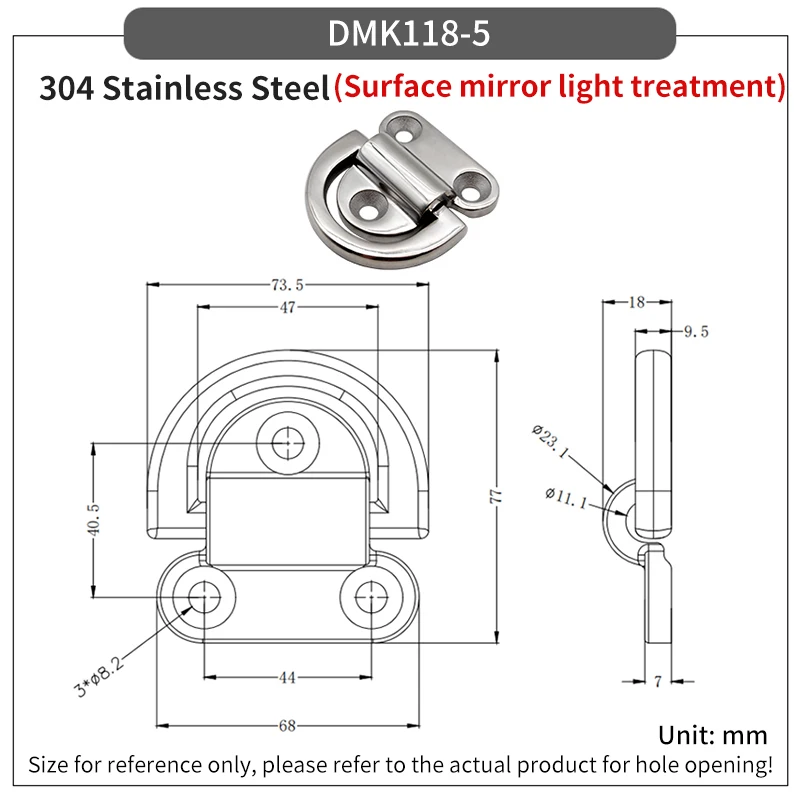 304 Stainless Steel Folding Deck Pad Eyes Lashing D Ring Tie Down Cleat Mirror Polish Cleat Marine Accessory for Yacht Boat