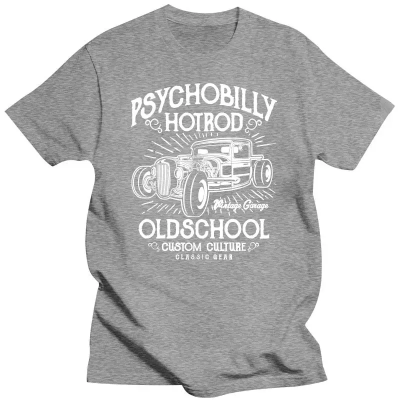 Men\'s High Quality Tees Psychobilly HotRod Tee-Shirt Rockabilly Old School Herren Car V8 US Classic Race O-Neck Teenage T-Shirt