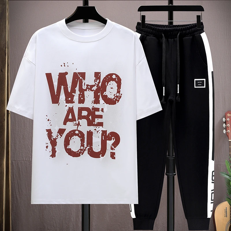 

Men's Casual 2-Piece Sportswear Set Streetwear Fashion Tracksuit T-Shirts and Pants Beachwear Summer Sweatshirt T-Shirts Set New