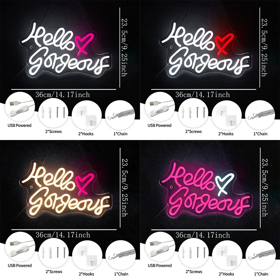 Hello Gorgeous Led Neon Sign, Used For Wall Decor, Bedroom Family Wedding Birthday Party Beauty Salon Dressing Room Wall Lamp.