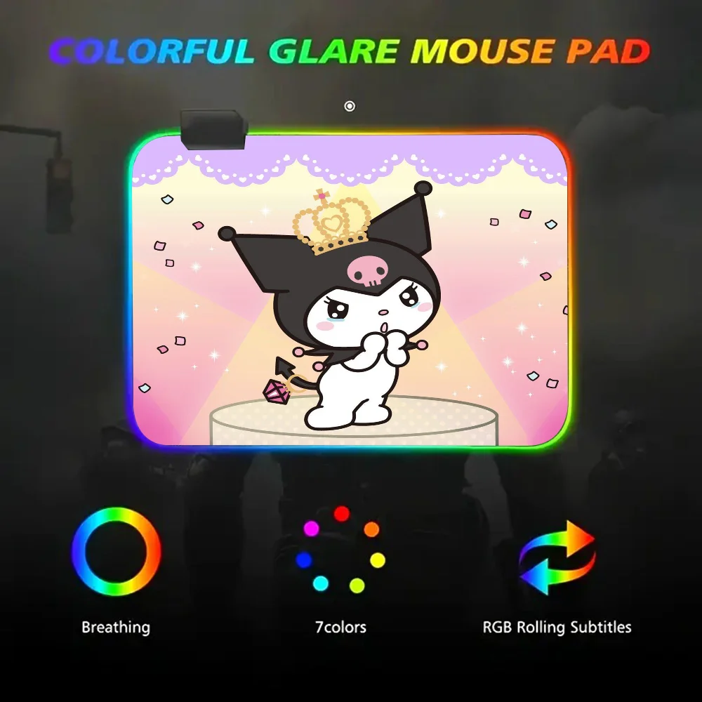 Cartoon K-KuromiS Mousepad RGB Small Size Gaming Mouse Pad With LED Light Desk Mat Super Smooth Non-slip Rubber Bottom