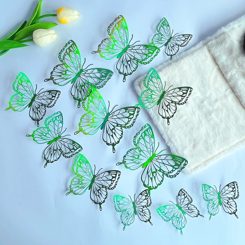 12Pcs Hollow Carving 3D Dazzling Butterfly Wall Sticker For Home Decor Party DIY Butterflies Stickers On The Wall Wedding Decor