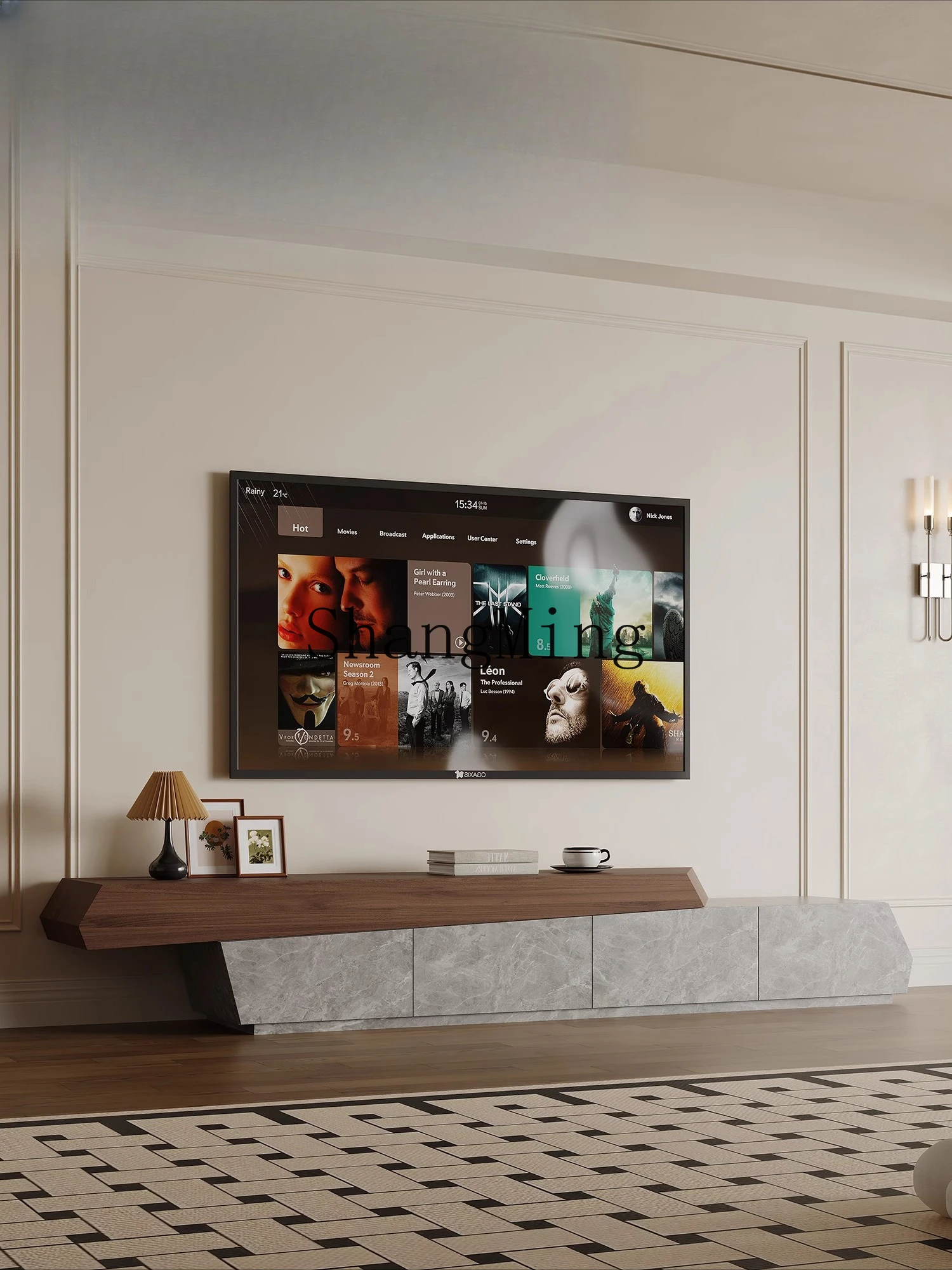 

CL Vintage Style Black Walnut Wood Integrated Wall-Mounted TV Cabinet High-End Floor Model for Living Room Home Use