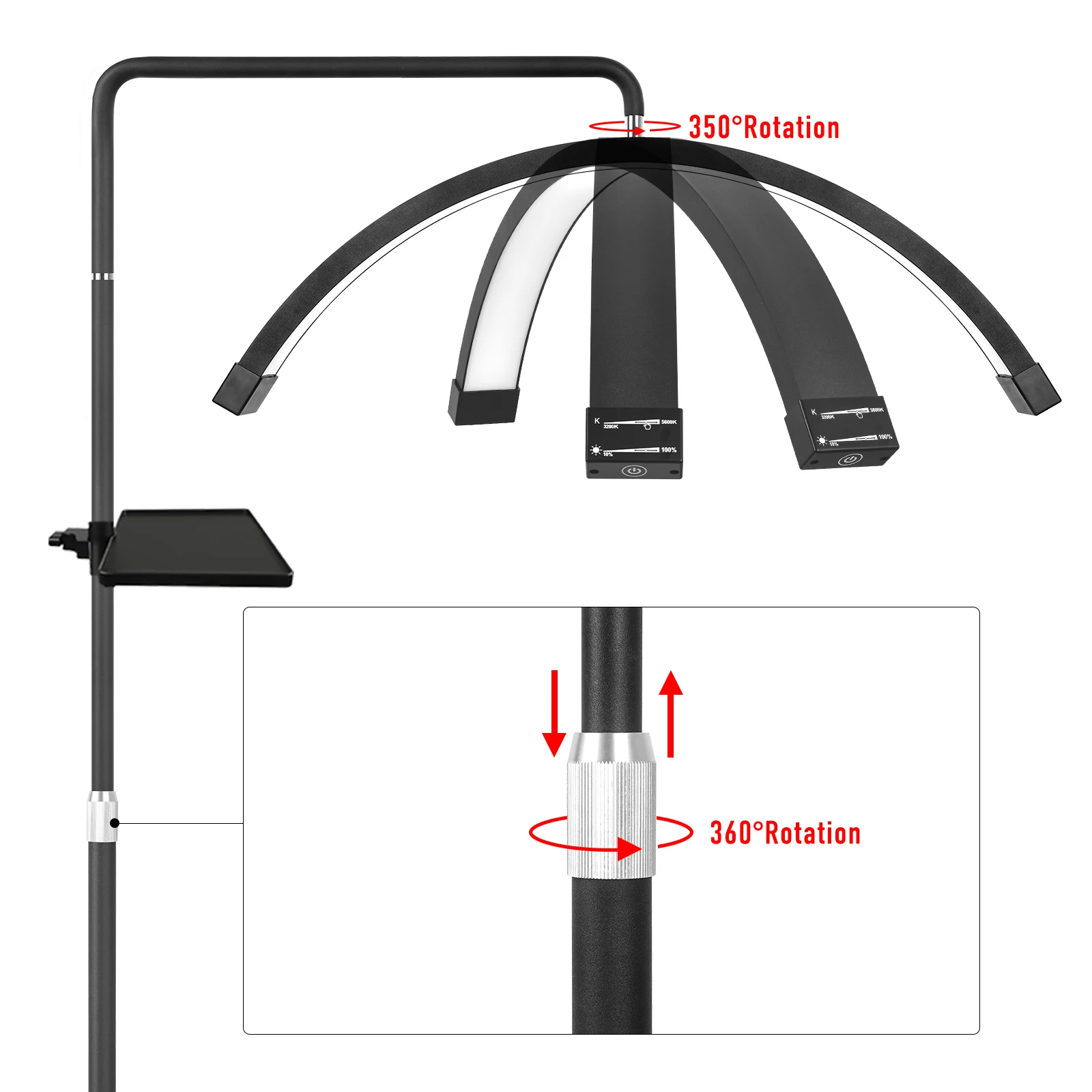 Fosoto-調光可能なLEDリングランプ,40W,半月形,フロアライト,2色温度,フェイシャル美容,スキンケア,タトゥー,眉毛