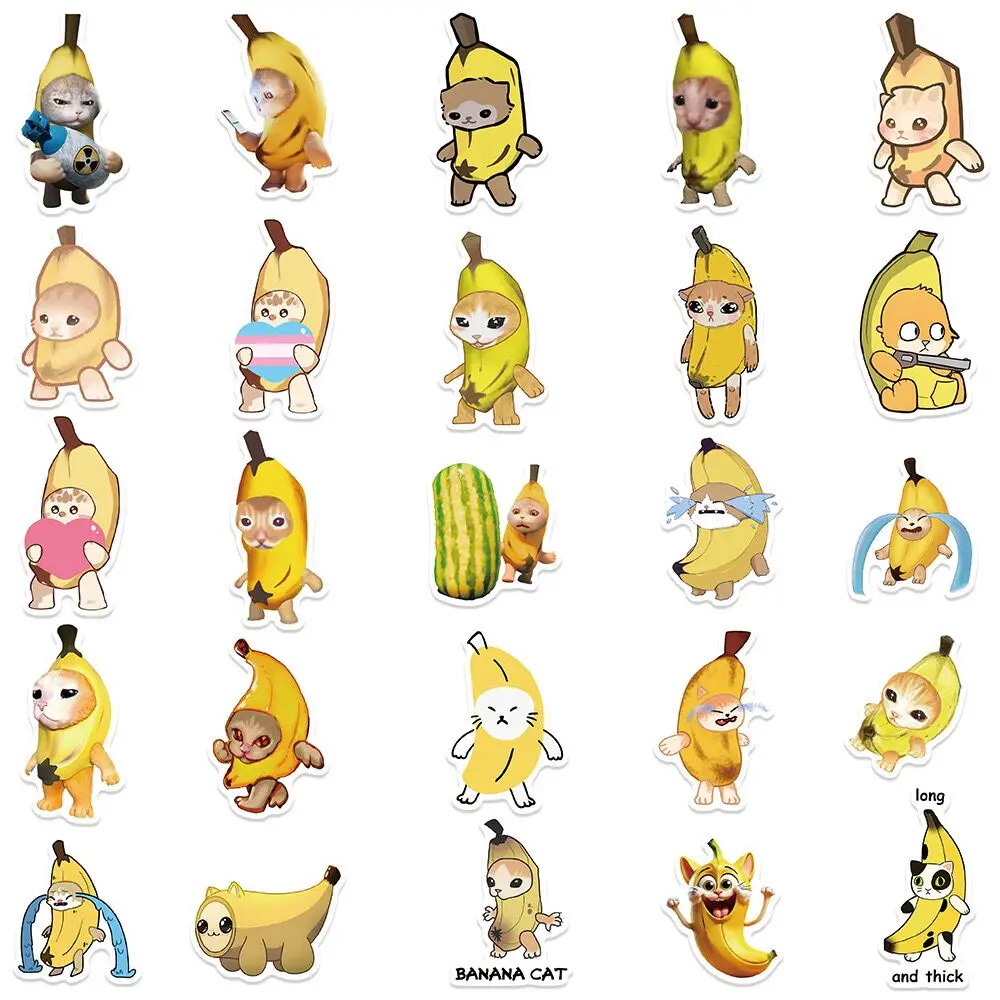 10/50pcs Cute Funny Banana Cat Meme Stickers Aesthetic DIY Skateboard Fridge Guitar Motorcycle Luggage Waterproof Cool Sticker