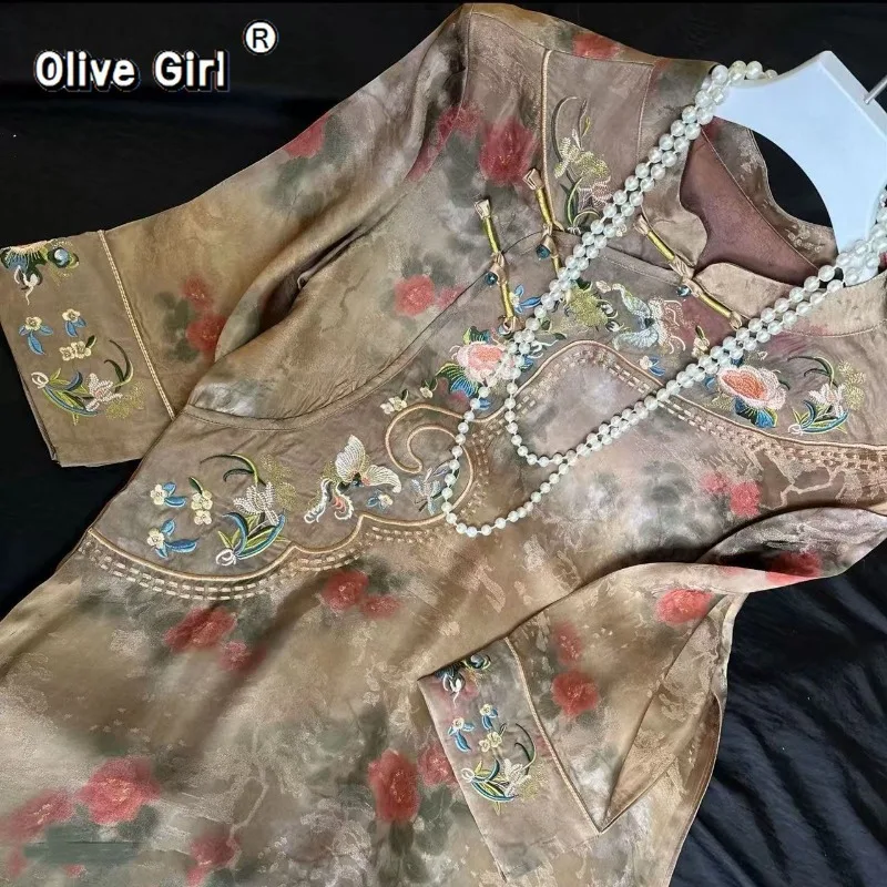 

Olivegirl, элитное платье с вышивкой, роскошная пряжа с ароматным облаком, 2026, весеннее серое платье с цветочной вышивкой, женская одежда