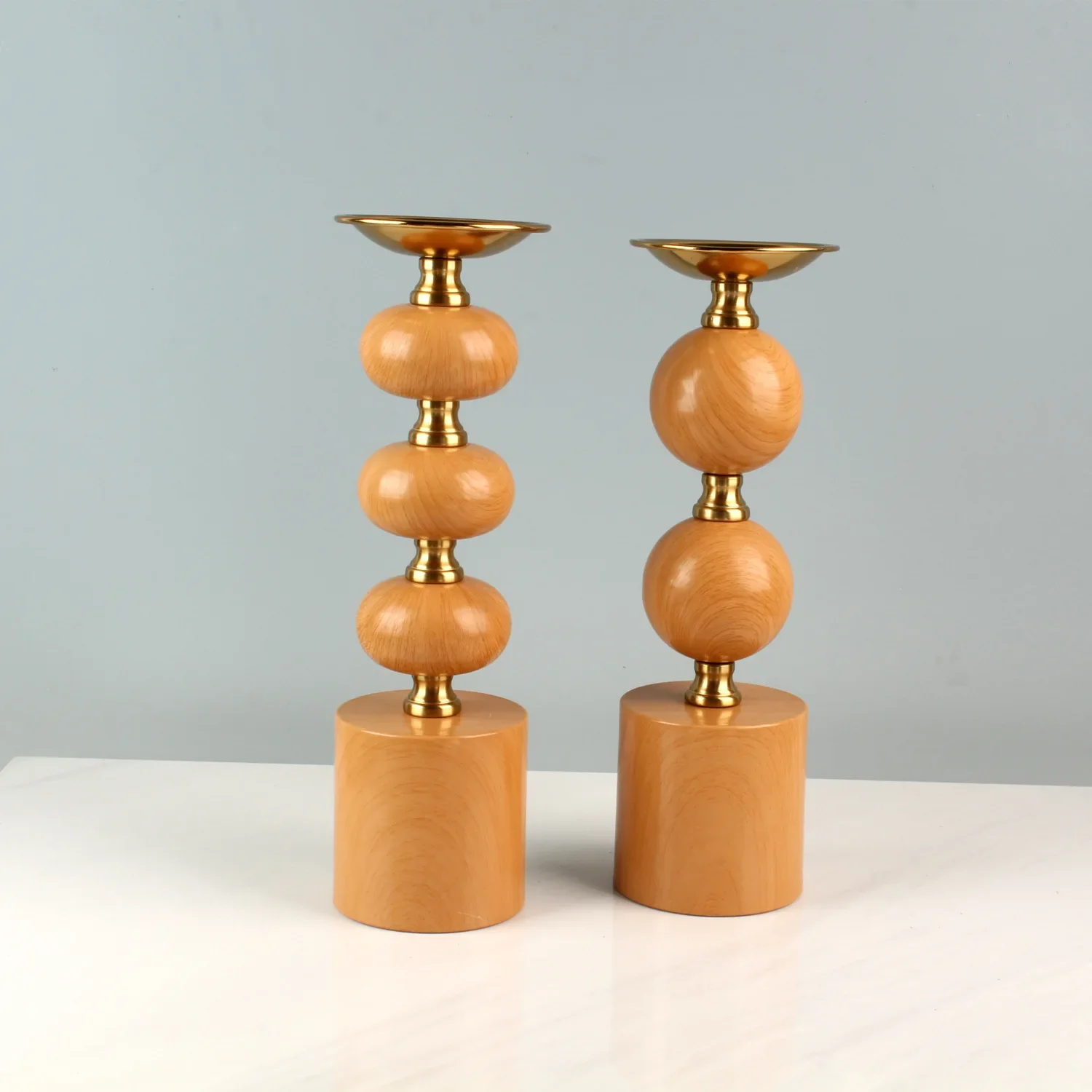 Geometric Candlestick Wood-grain Round Balls Spliced Together Candle Holder Candelabros Home Decoration Accessories