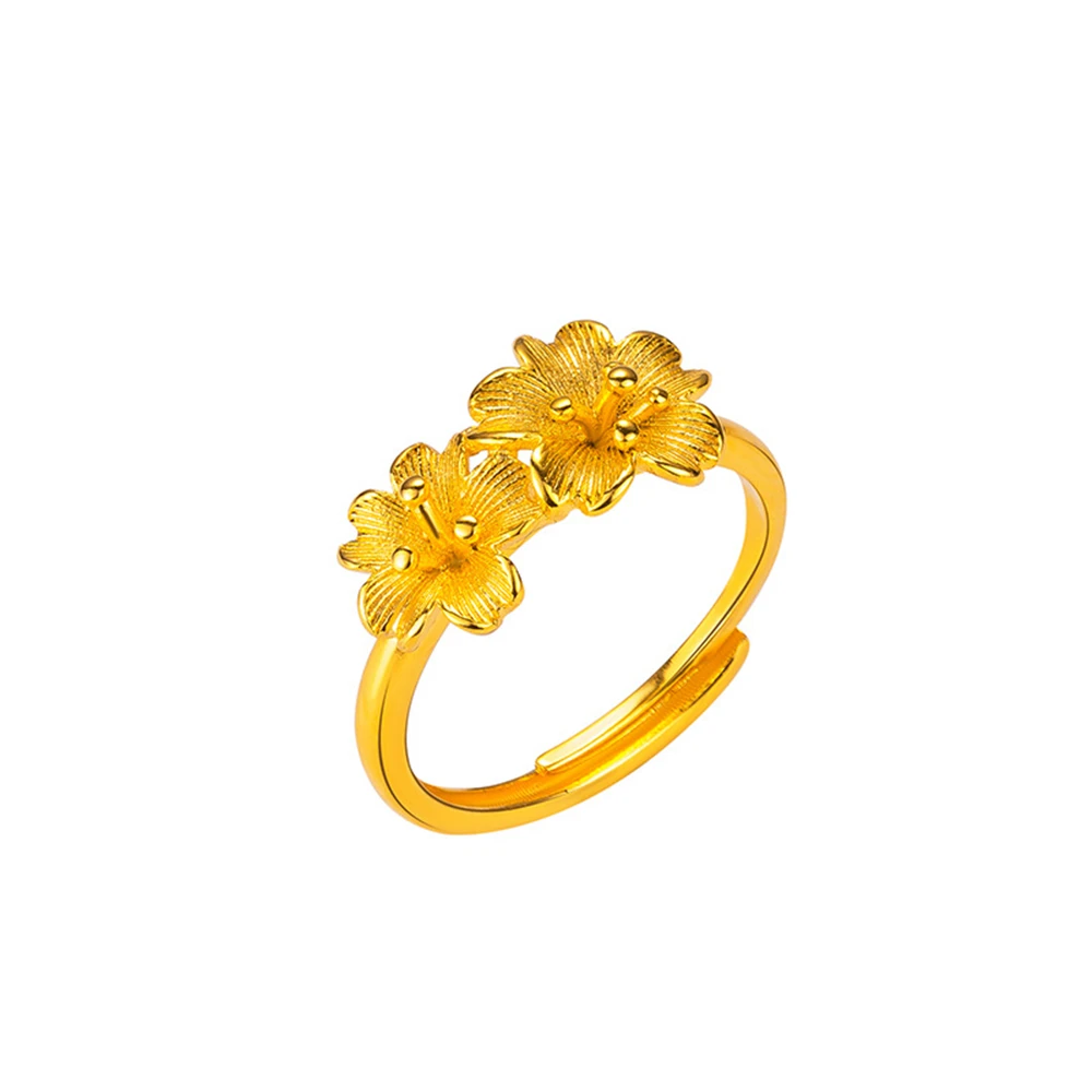 Anelli di fidanzamento per le donne anello da dito fiore placcato oro giallo 24 carati regolabile Anillo Bague accessori per gioielli da sposa regali