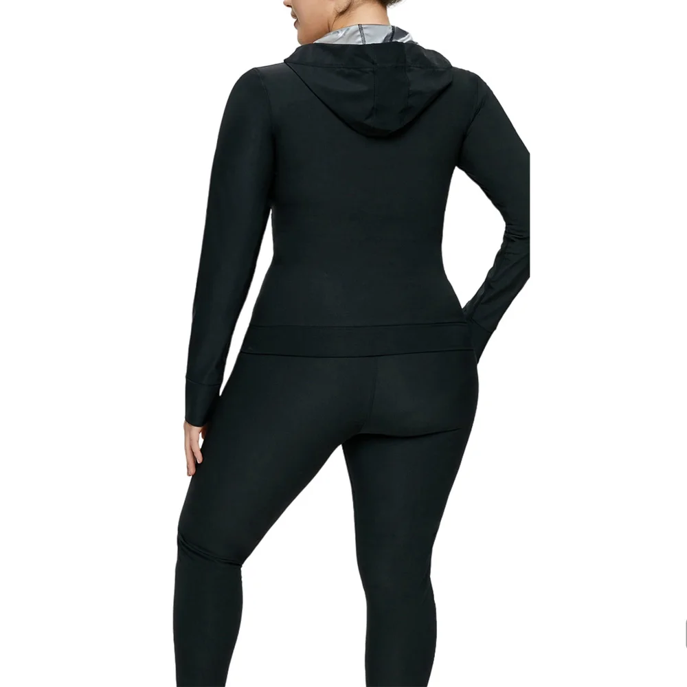 女性用スウェットサウナスーツ2点セット - 快適さとパフォーマンスを実現するフルジップフィットネスサウナジャケットとレギンスでワークアウトを熱くします。