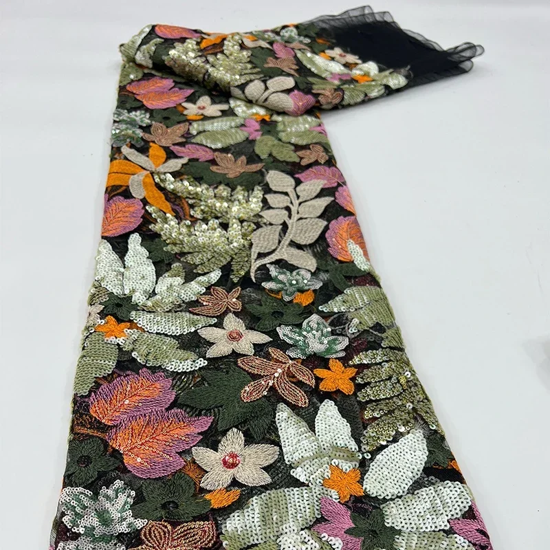 カラフルな大輪の花スパンコール生地花メッシュ布ウェディングドレスパーティードレス-diysewing-材料衣類デザイン生地