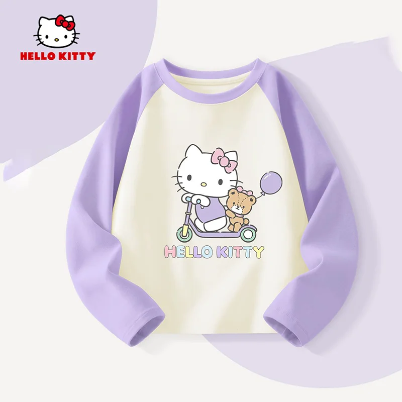 سانريو مرحبا كيتي فتاة بلايز الأطفال القطن الخالص ربيع الخريف طويلة الأكمام Kawaii الكرتون أنيمي موضة الملابس المنزلية الجديدة #4