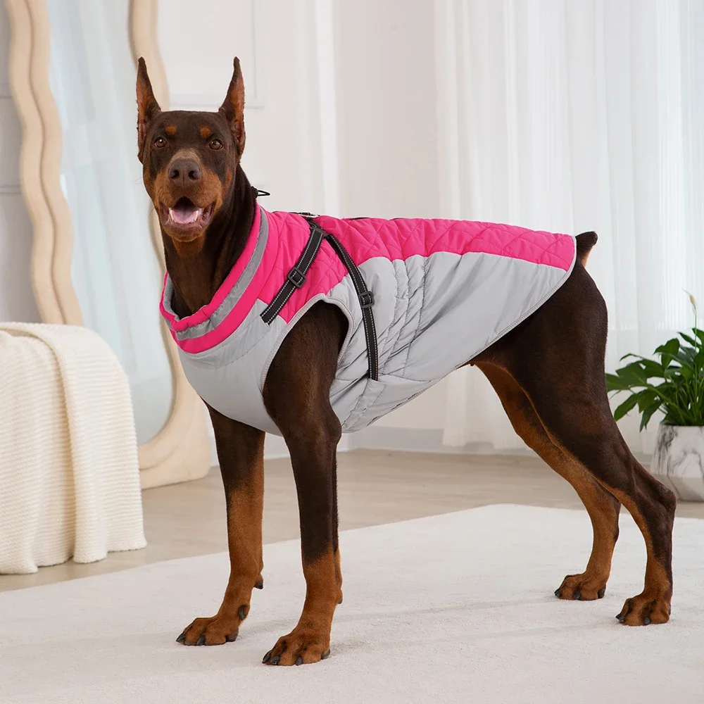 Chaqueta impermeable con arnés para mascotas, ropa cálida de invierno para perros pequeños y grandes, abrigo de Labrador, Chihuahua, trajes de