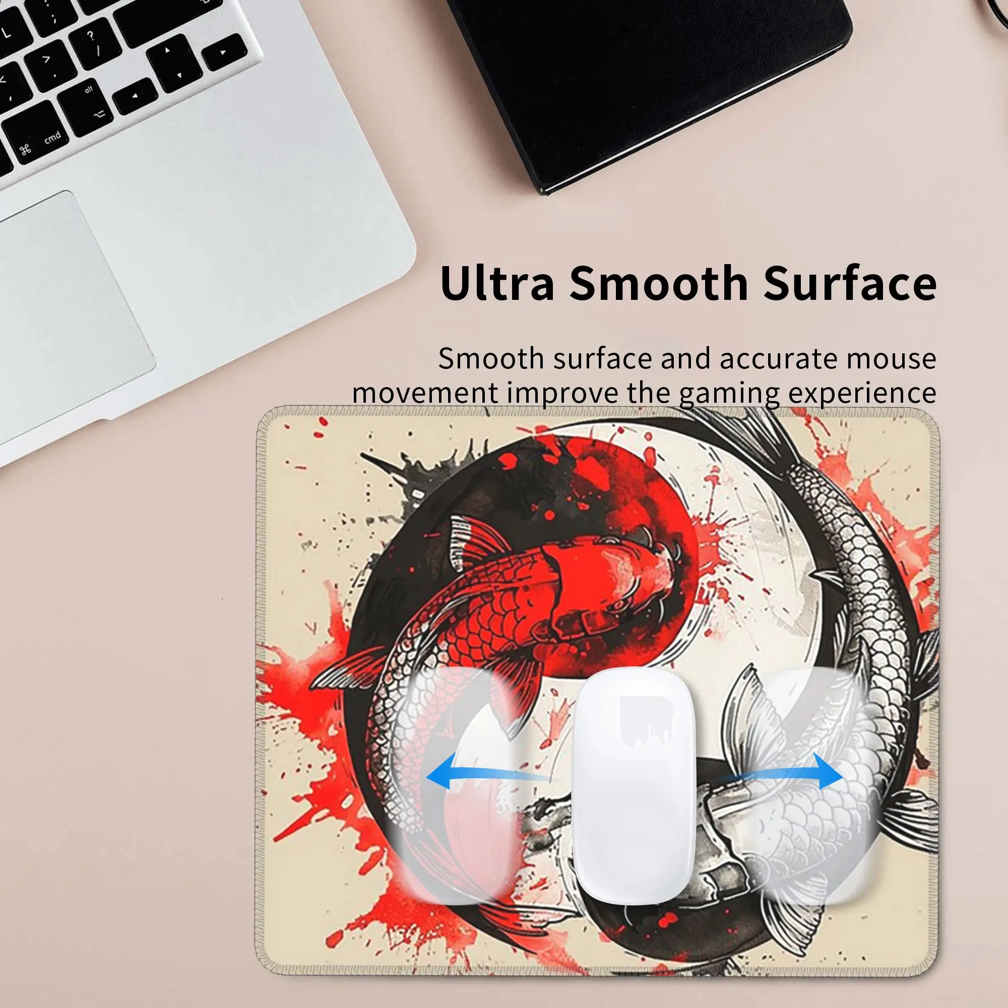 Japanese Visual Art Yin-Yang Koi FishMouse Pad Computer Keyboard Mouse Mat Gaming Laptop Desk Mat Office Accessories Table Mats